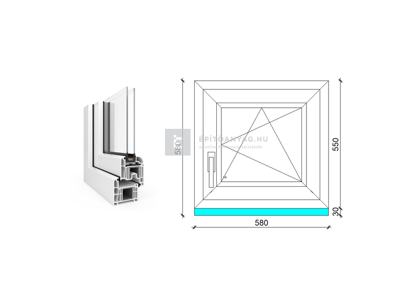 EkoSun 70 CL 2r üv BNY 60x60 cm jobb fehér egyszárnyú ablak