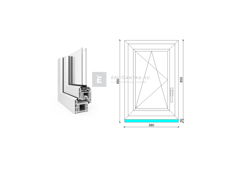 EkoSun 70 CL 2r üv BNY 60x90 cm bal fehér egyszárnyú ablak