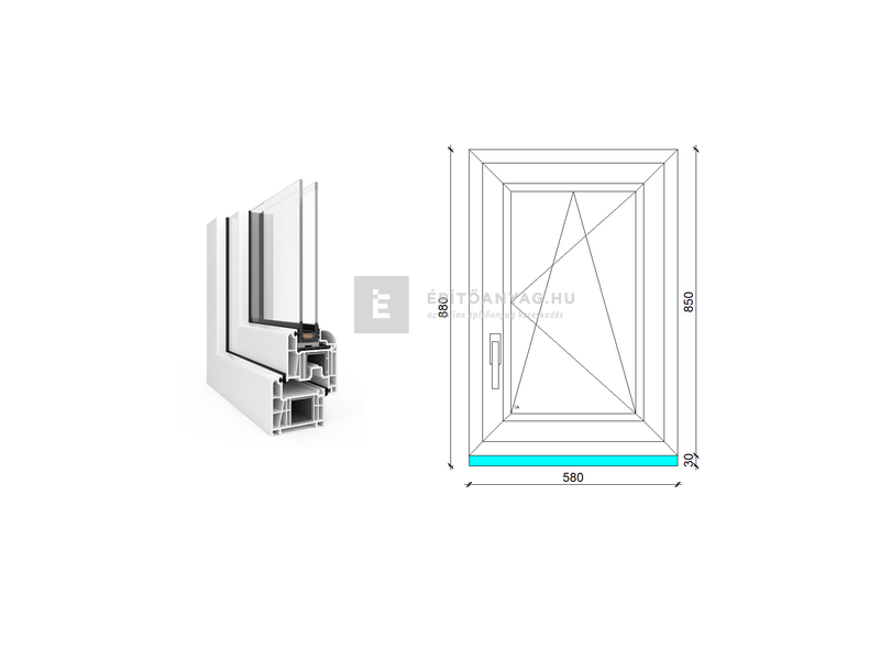 EkoSun 70 CL 2r üv BNY 60x90 cm jobb fehér egyszárnyú ablak