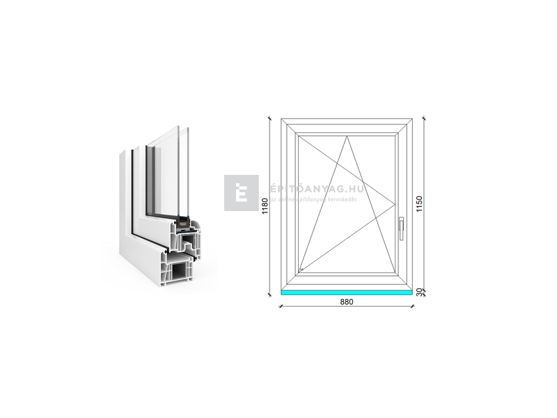 EkoSun 70 CL 2r üv BNY 90x120 cm bal fehér egyszárnyú ablak