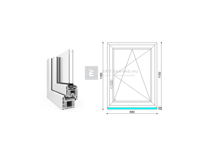 EkoSun 70 CL 2r üv BNY 90x120 cm jobb fehér egyszárnyú ablak