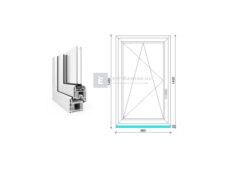 EkoSun 70 CL 2r üv BNY 90x150 cm bal fehér egyszárnyú ablak