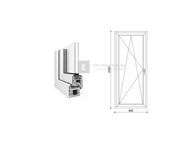 EkoSun 70 CL 2r üv BNY 90x210 cm bal fehér egyszárnyú erkélyajtó
