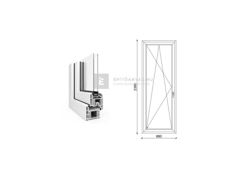 EkoSun 70 CL 2r üv BNY 90x240 cm bal fehér egyszárnyú erkélyajtó