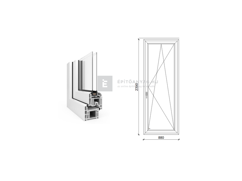EkoSun 70 CL 2r üv BNY 90x240 cm jobb fehér egyszárnyú erkélyajtó