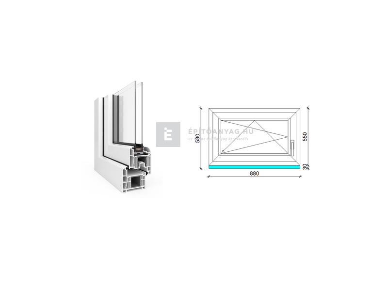 EkoSun 70 CL 2r üv BNY 90x60 cm bal fehér egyszárnyú ablak