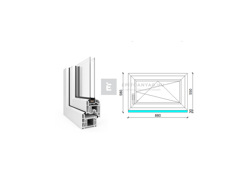 EkoSun 70 CL 2r üv BNY 90x60 cm jobb fehér egyszárnyú ablak