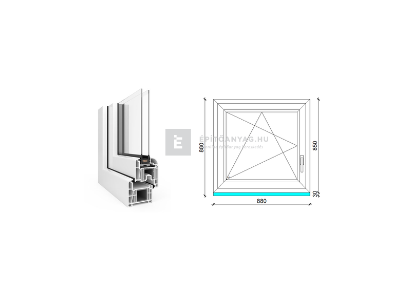 EkoSun 70 CL 2r üv BNY 90x90 cm bal fehér egyszárnyú ablak