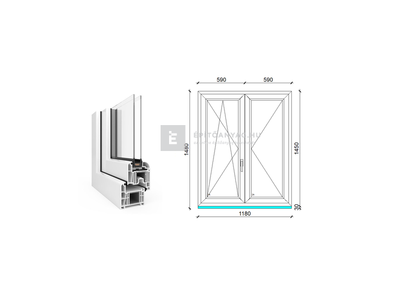 EkoSun 70 CL 2r üv NY-BNY 120x150 cm bal fehér kétszárnyú váltószárnyas ablak