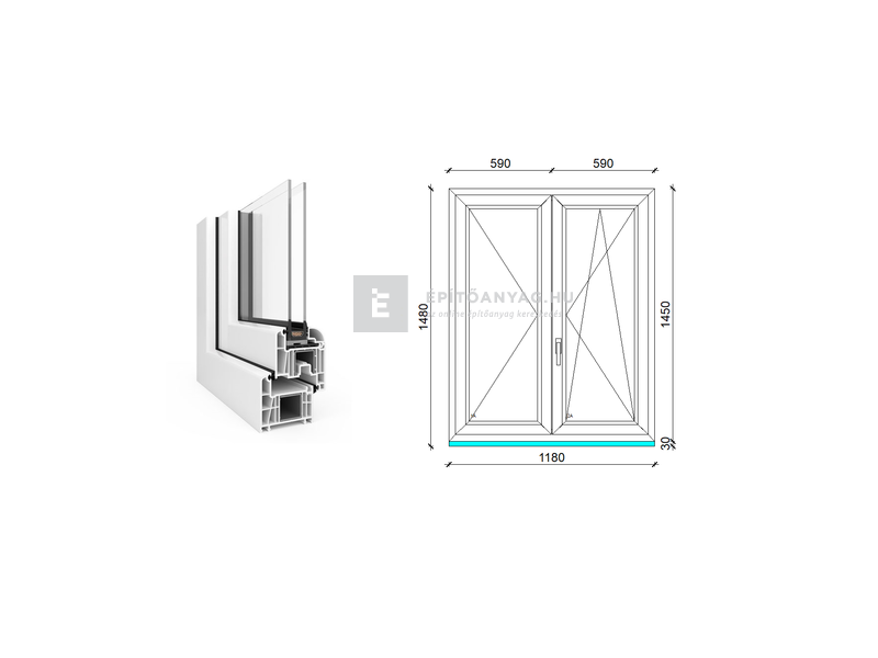 EkoSun 70 CL 2r üv NY-BNY 120x150 cm jobb fehér kétszárnyú váltószárnyas ablak