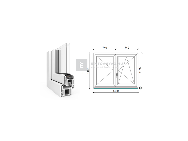 EkoSun 70 CL 2r üv NY-BNY 150x120 cm jobb fehér kétszárnyú váltószárnyas ablak