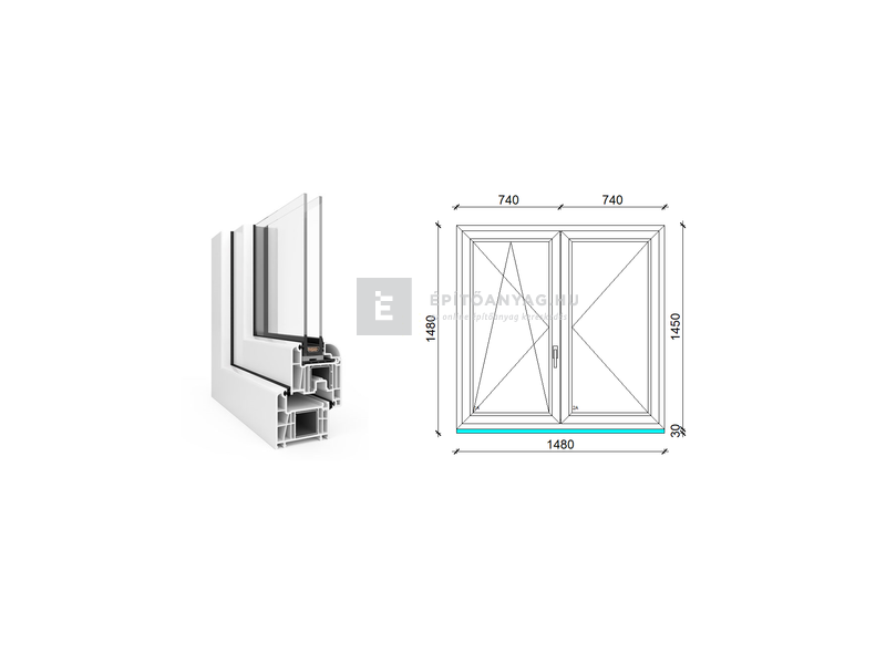 EkoSun 70 CL 2r üv NY-BNY 150x150 cm bal fehér kétszárnyú váltószárnyas ablak