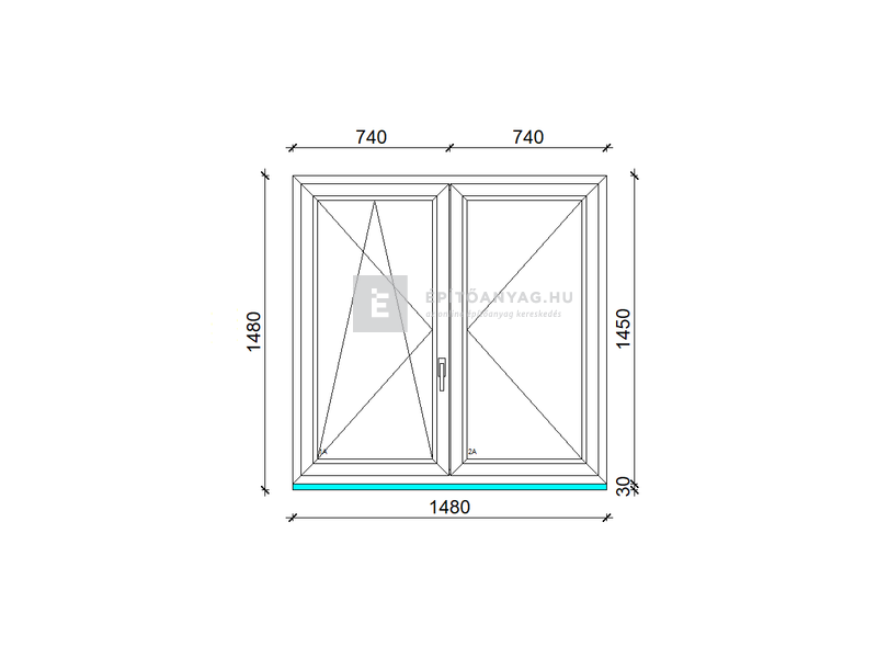 EkoSun 70 C 2r üv NY-BNY 150x150 cm bal fehér kétszárnyú váltószárnyas ablak