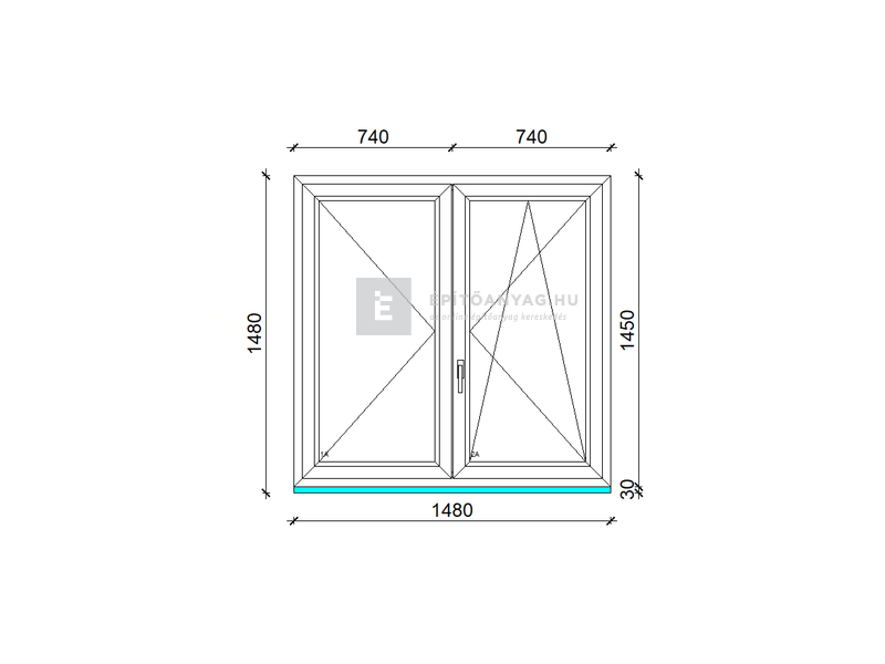 EkoSun 70 C 2r  üv  NY-BNY 150x150 cm jobb fehér kétszárnyú váltószárnyas ablak