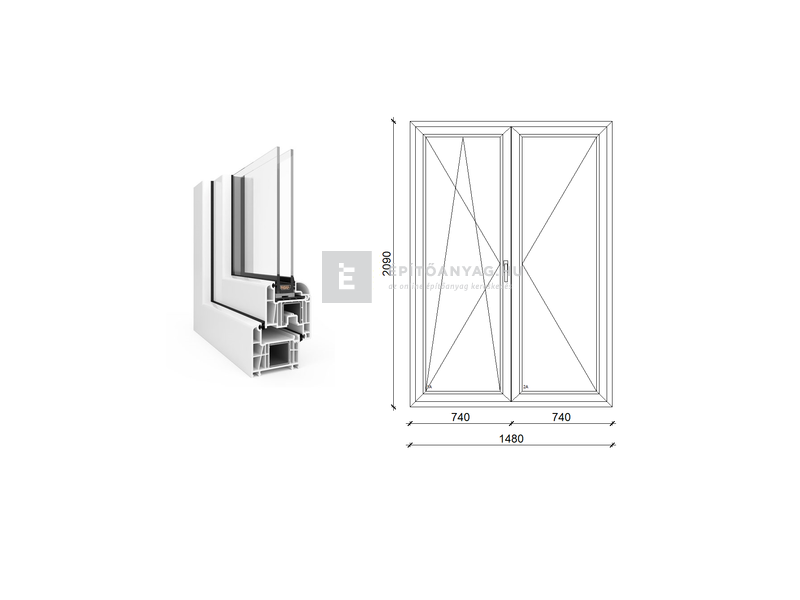 EkoSun 70 CL 2r üv NY-BNY 150x210 cm bal fehér kétszárnyú váltószárnyas erkélyajtó
