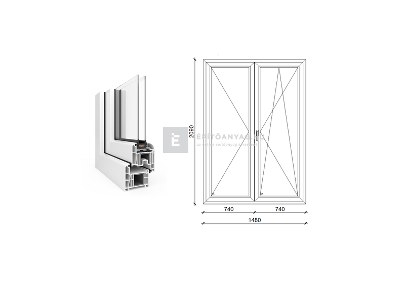EkoSun 70 CL 2r üv NY-BNY 150x210 cm jobb fehér kétszárnyú váltószárnyas erkélyajtó