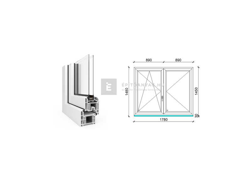 EkoSun 70 CL 2r üv NY-BNY 180x150 cm bal fehér kétszárnyú váltószárnyas ablak
