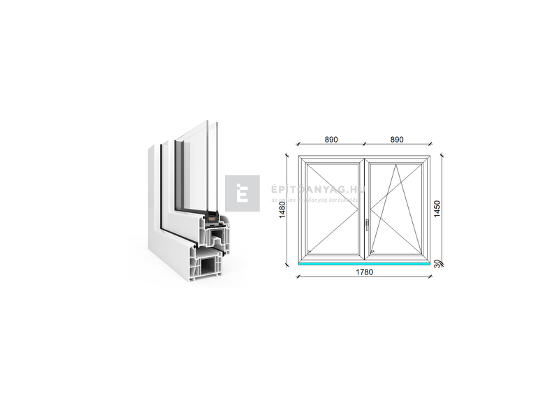 EkoSun 70 CL 2r üv NY-BNY 180x150 cm jobb fehér kétszárnyú váltószárnyas ablak