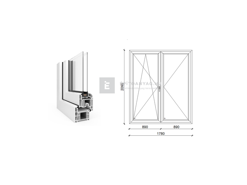EkoSun 70 CL 2r üv NY-BNY 180x210 cm bal fehér kétszárnyú váltószárnyas erkélyajtó