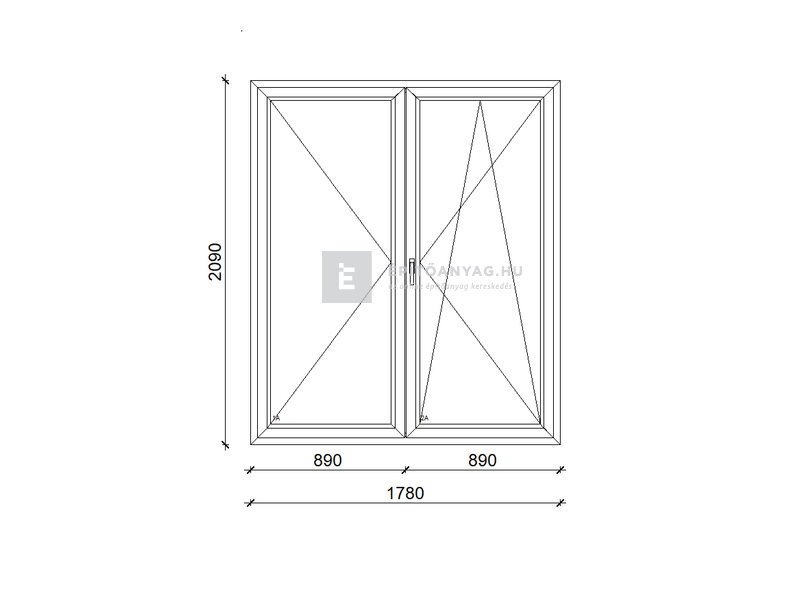 EkoSun 70 C 2r üv NY-BNY 180x210 cm jobb fehér kétszárnyú váltószárnyas erkélyajtó