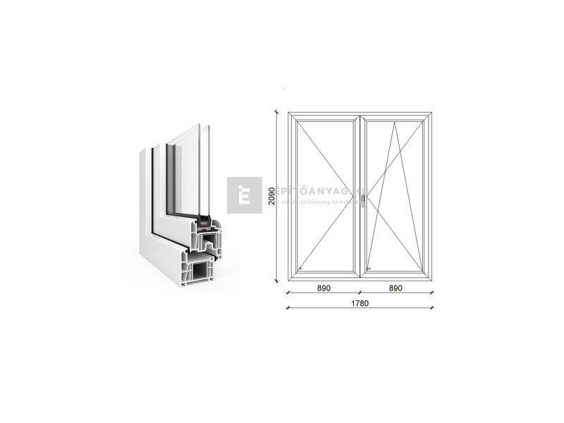 EkoSun 70 CL 2r üv NY-BNY 180x210 cm jobb fehér kétszárnyú váltószárnyas erkélyajtó