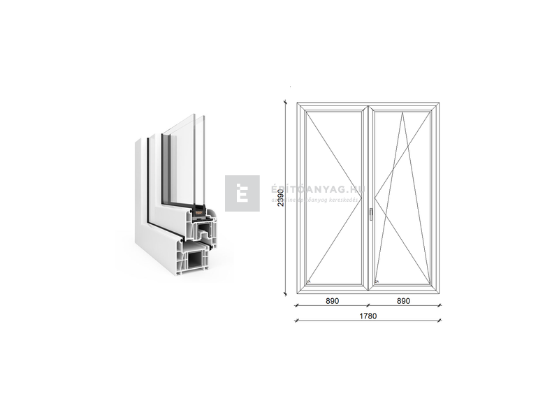EkoSun 70 CL 2r üv NY-BNY 180x240 cm jobb fehér kétszárnyú váltószárnyas erkélyajtó