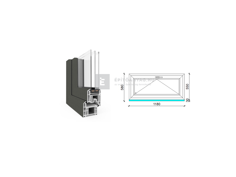 EkoSun 70 CL 3r üv Bukó 120x60 cm kívül antracit, belül fehér egyszárnyú ablak