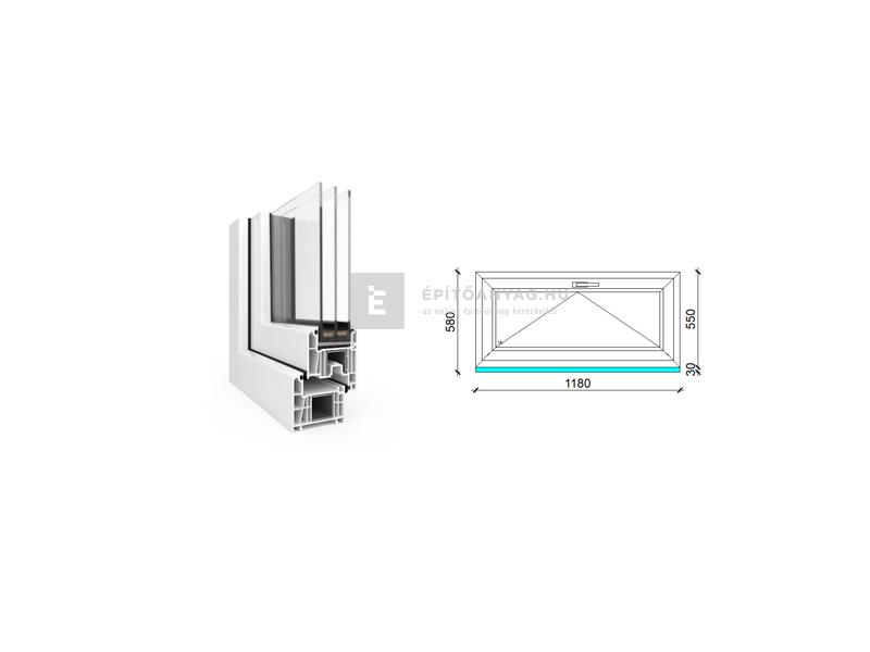 EkoSun 70 CL 3r üv Bukó 120x60 cm fehér egyszárnyú ablak