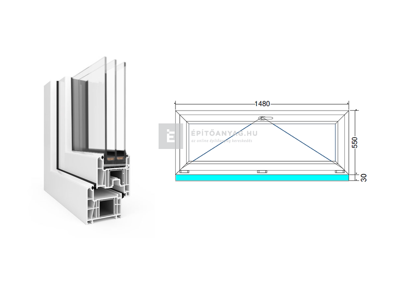 EkoSun 70 CL 3r üv Bukó 150x60 cm fehér egyszárnyú ablak