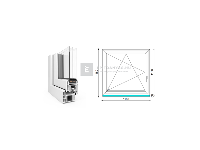 EkoSun 70 CL 3r üv BNY 120x120 cm bal fehér egyszárnyú ablak