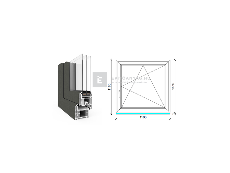 EkoSun 70 CL 3r üv BNY 120x120 cm jobb kívül antracit, belül fehér egyszárnyú ablak