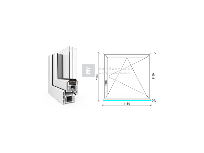 EkoSun 70 CL 3r üv BNY 120x120 cm jobb fehér egyszárnyú ablak
