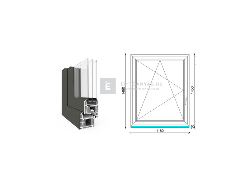 EkoSun 70 CL 3r üv BNY 120x150 cm bal kívül antracit, belül fehér egyszárnyú ablak