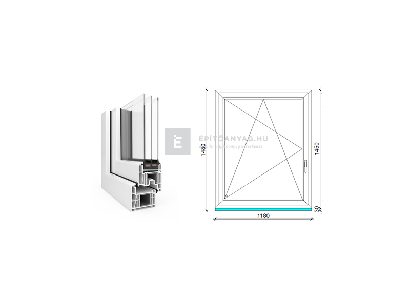 EkoSun 70 CL 3r üv BNY 120x150 cm bal fehér egyszárnyú ablak