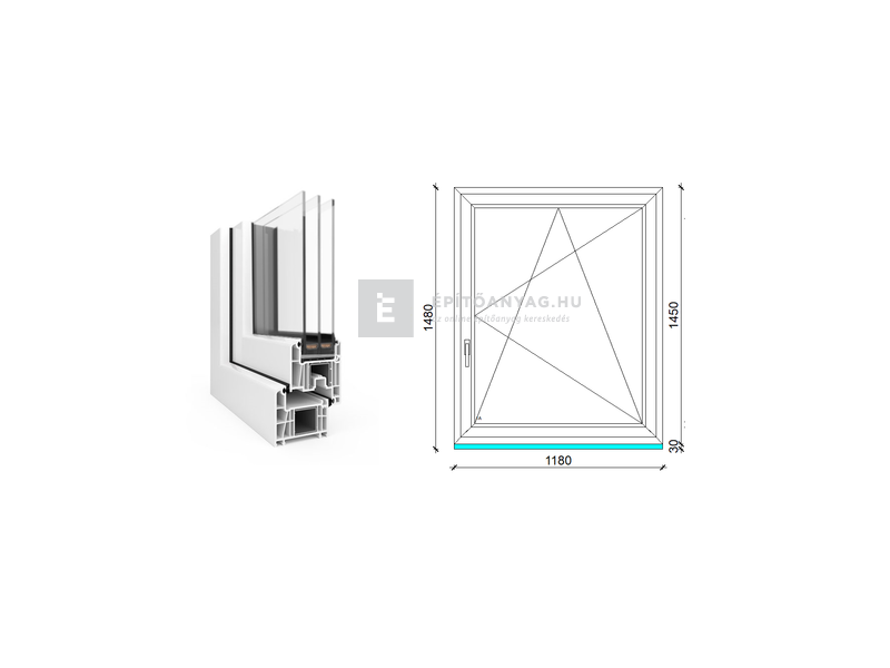 EkoSun 70 CL 3r üv BNY 120x150 cm jobb fehér egyszárnyú ablak