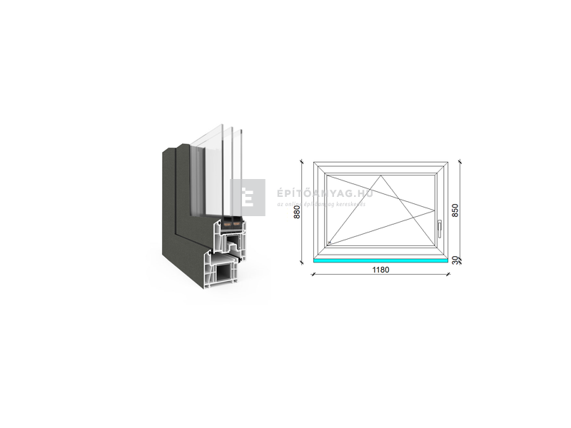 EkoSun 70 CL 3r üv BNY 120x90 cm bal kívül antracit, belül fehér egyszárnyú ablak