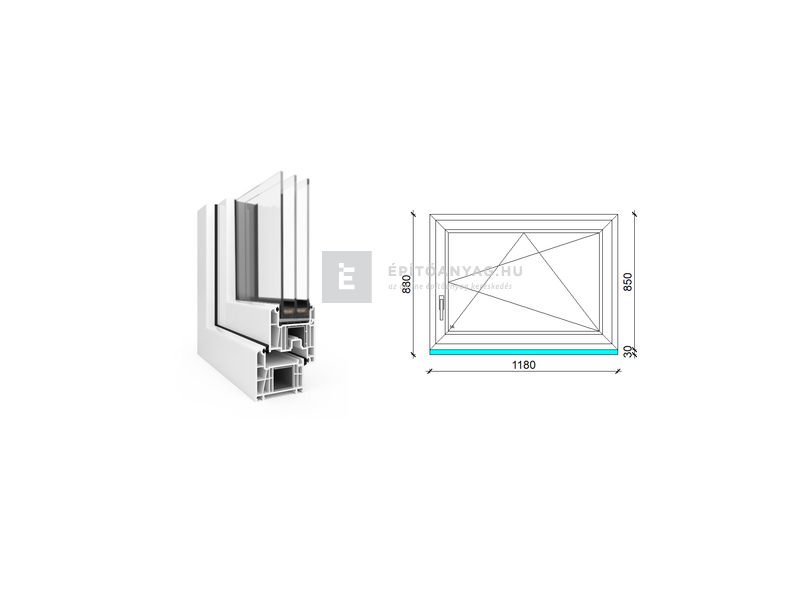 EkoSun 70 CL 3r üv BNY 120x90 cm jobb fehér egyszárnyú ablak