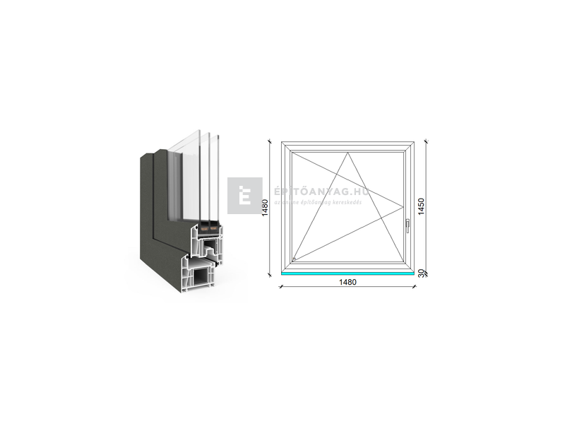 EkoSun 70 CL 3r üv BNY 150x150 cm bal kívül antracit, belül fehér egyszárnyú ablak