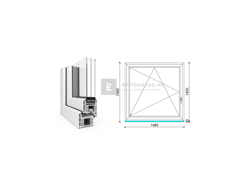 EkoSun 70 CL 3r üv BNY 150x150 cm bal fehér egyszárnyú ablak