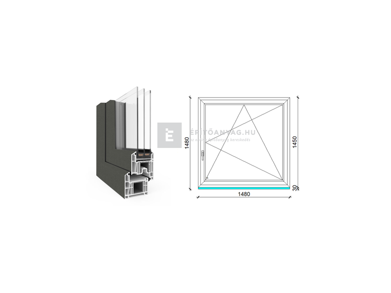 EkoSun 70 CL 3r üv BNY 150x150 cm jobb kívül antracit, belül fehér egyszárnyú ablak