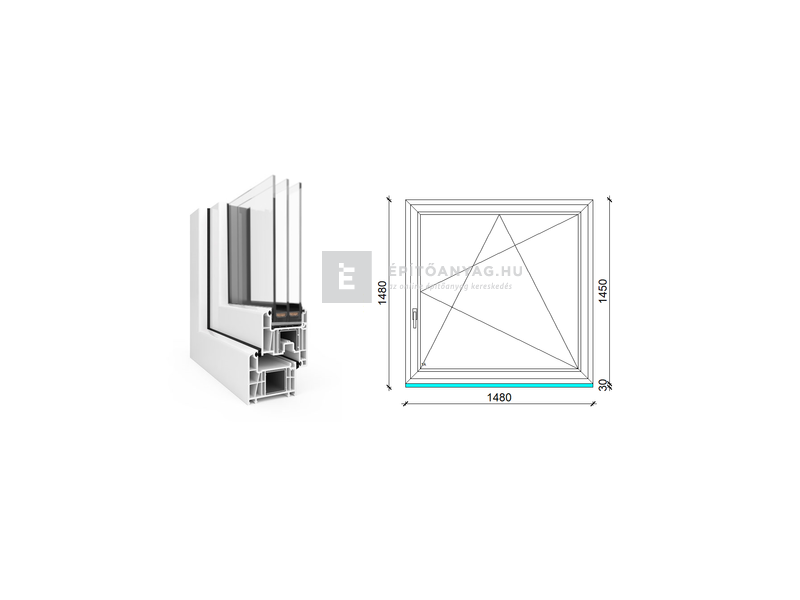 EkoSun 70 CL 3r üv BNY 150x150 cm jobb fehér egyszárnyú ablak