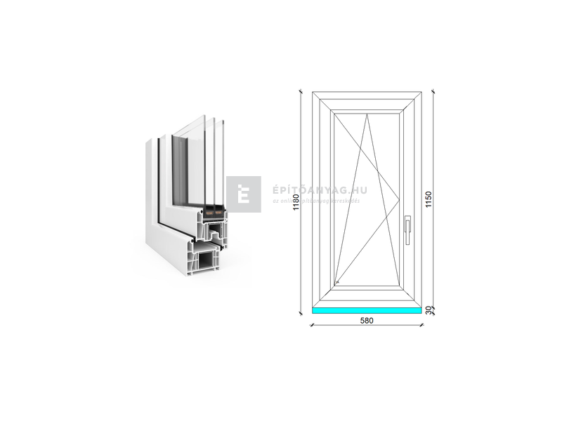 EkoSun 70 CL 3r üv BNY 60x120 cm bal fehér egyszárnyú ablak
