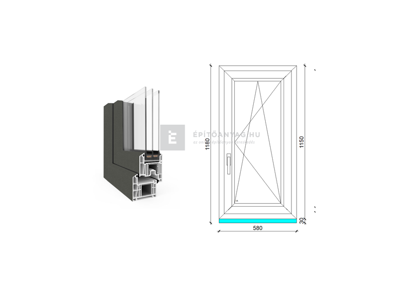 EkoSun 70 CL 3r üv BNY 60x120 cm jobb kívül antracit, belül fehér egyszárnyú ablak