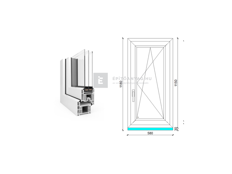 EkoSun 70 CL 3r üv BNY 60x120 cm jobb fehér egyszárnyú ablak