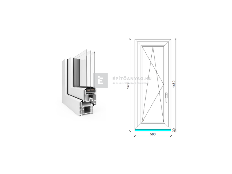 EkoSun 70 CL 3r üv BNY 60x150 cm bal fehér egyszárnyú ablak