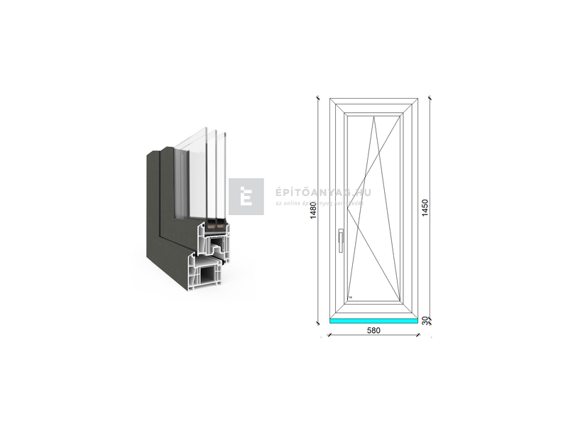 EkoSun 70 CL 3r üv BNY 60x150 cm jobb kívül antracit, belül fehér egyszárnyú ablak