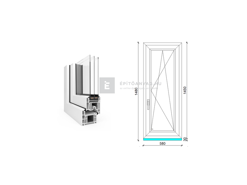 EkoSun 70 CL 3r üv BNY 60x150 cm jobb fehér egyszárnyú ablak