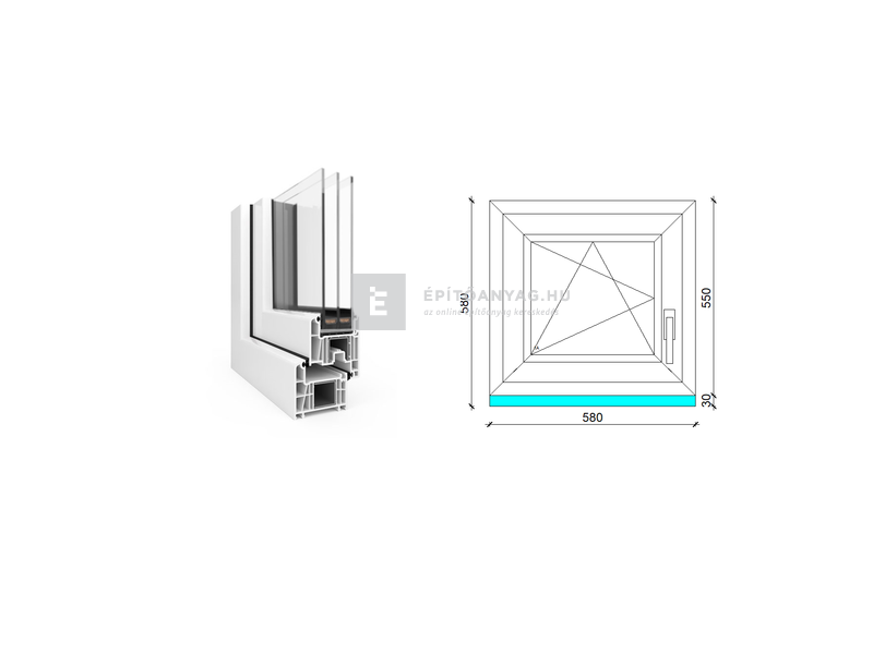 EkoSun 70 CL 3r üv BNY 60x60 cm bal fehér egyszárnyú ablak