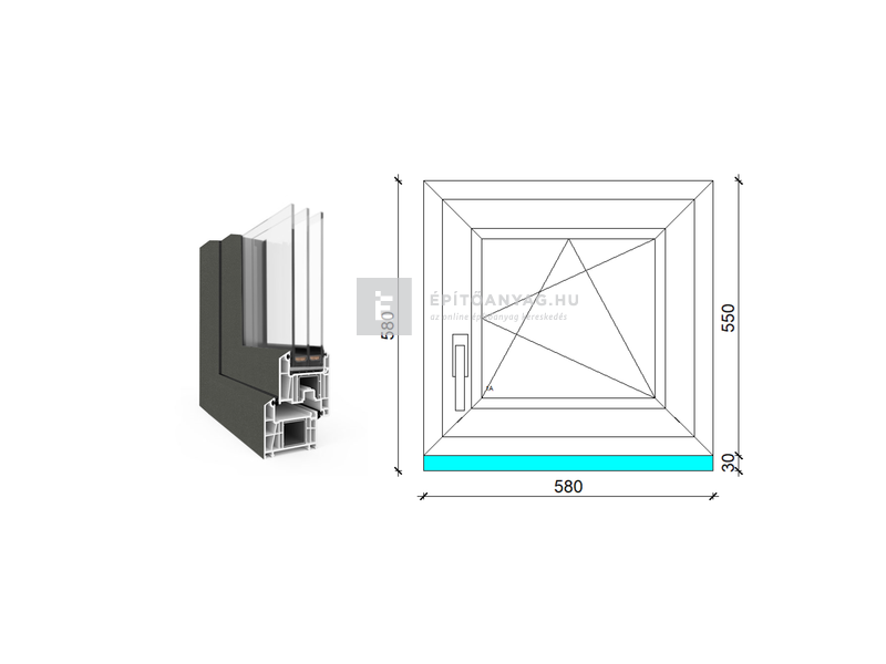 EkoSun 70 CL 3r üv BNY 60x60 cm jobb kívül antracit, belül fehér egyszárnyú ablak