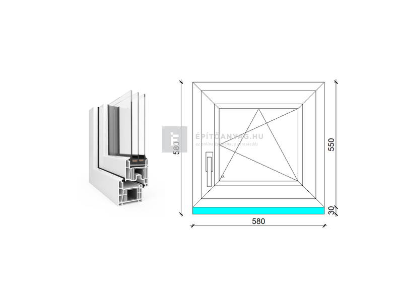 EkoSun 70 CL 3r üv BNY 60x60 cm jobb fehér egyszárnyú ablak